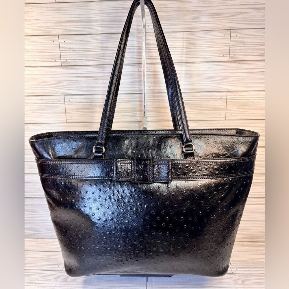 048-Kate Spade Harmony Valencia Road Ostrich Black Leather Tote Bag
